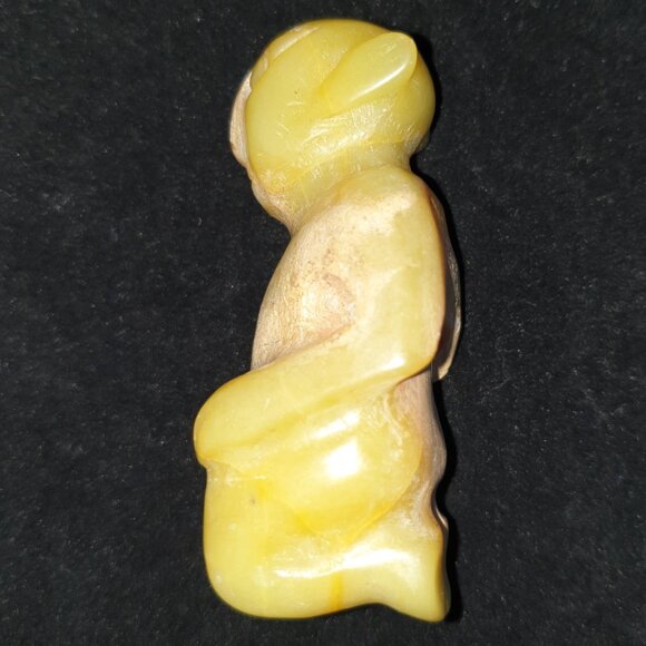 Vintage Hand Carved Genuine Yellow Jade Seated Monk Figurine - Picture 6 of 13
